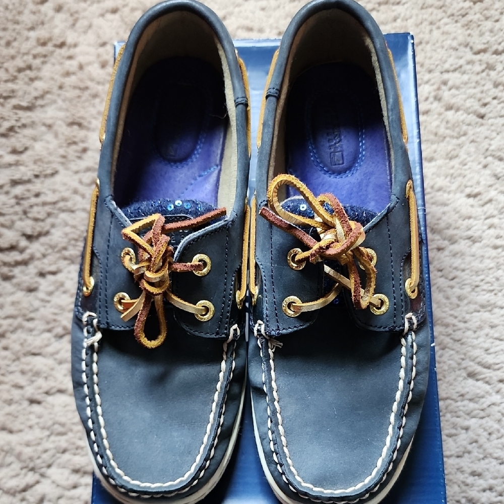 Women’s Navy sequin Sherry boat shoes